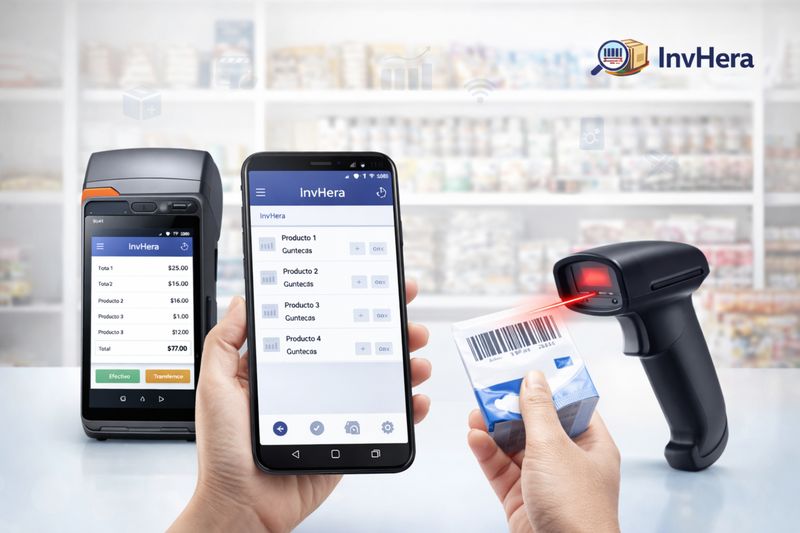 InvHera funcionando en POS Android con escaner en tienda real
